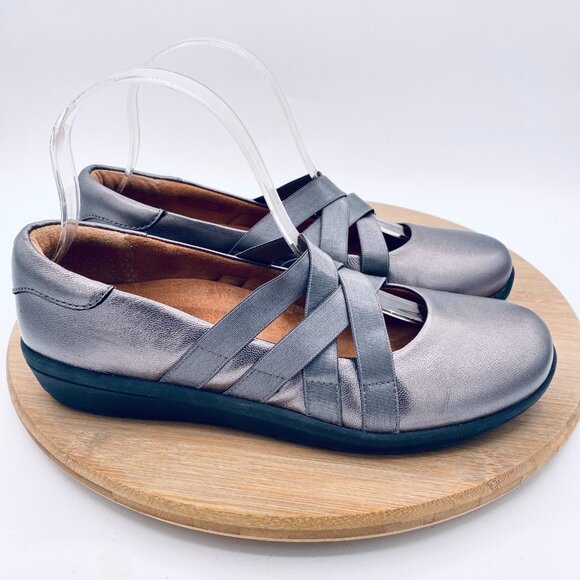 Vionic Shoes - Vionic Shoes Womens 7 38 Silver Leather Orthopedic Mary Jane Loafers Preppy